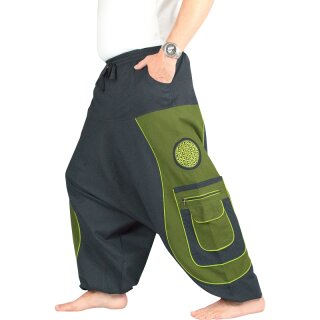 Goa Aladinhose "Blume des Lebens" schwarz/grün XXL