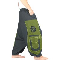 Goa Aladinhose "Blume des Lebens" schwarz/grün XXL