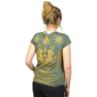 Thai Tempel Tattoo Women Shirt Tiger grün M