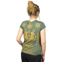 Thai Tempel Tattoo Women Shirt "Tiger" grün S