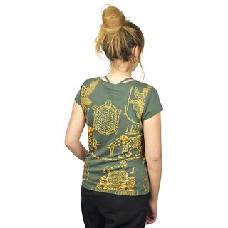 Thai Tempel Tattoo Frauen Shirt Turtle grün S