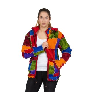 Batik Patchwork Wolljacke mit langer Zipfelkapuze