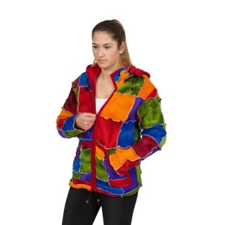 Batik Patchwork Wolljacke mit langer Zipfelkapuze