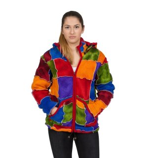 Batik Patchwork Wolljacke mit langer Zipfelkapuze