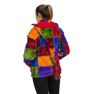 Batik Patchwork Wolljacke mit langer Zipfelkapuze