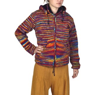 Bunte Wolljacke Fine line regenbogenfarben S