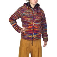 Bunte Wolljacke Fine line regenbogenfarben M