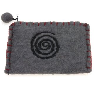 Bestickter Filzgeldbeutel mit verschiedenen Motiven Spirale grau