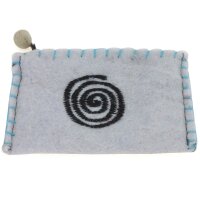 Bestickter Filzgeldbeutel mit verschiedenen Motiven Spirale hellgrau