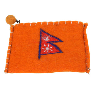 Bestickter Filzgeldbeutel mit verschiedenen Motiven Nepal Fahne orange