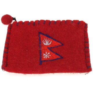 Bestickter Filzgeldbeutel mit verschiedenen Motiven Nepal Fahne rot