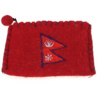 Bestickter Filzgeldbeutel mit verschiedenen Motiven Nepal Fahne rot