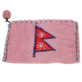 Bestickter Filzgeldbeutel mit verschiedenen Motiven Nepal Fahne rosa