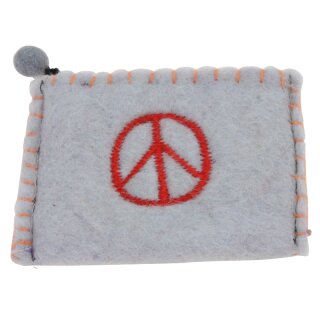 Bestickter Filzgeldbeutel mit verschiedenen Motiven Peace hellgrau