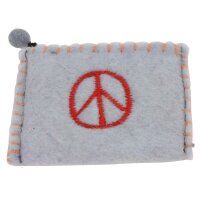 Bestickter Filzgeldbeutel mit verschiedenen Motiven Peace hellgrau