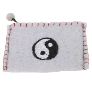 Bestickter Filzgeldbeutel mit verschiedenen Motiven Ying Yang hellgrau