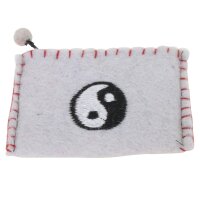 Bestickter Filzgeldbeutel mit verschiedenen Motiven Ying Yang hellgrau
