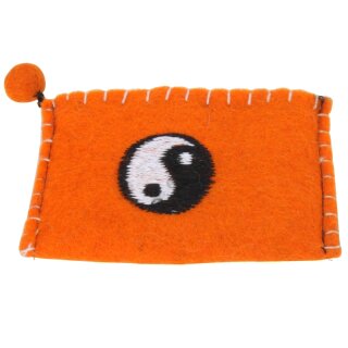 Bestickter Filzgeldbeutel mit verschiedenen Motiven Ying Yang orange