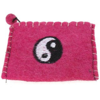 Bestickter Filzgeldbeutel mit verschiedenen Motiven Ying Yang pink