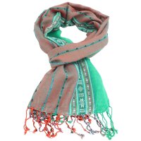 Gestreifter Damen Schal mit Ethno-Muster grün / orange