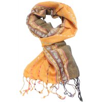 Gestreifter Damen Schal mit Ethno-Muster orange / schwarz