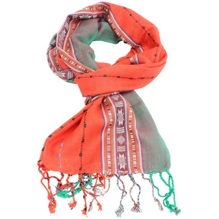 Gestreifter Damen Schal mit Ethno-Muster orange / grün