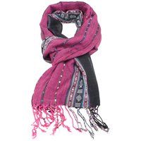Gestreifter Damen Schal mit Ethno-Muster pink / schwarz