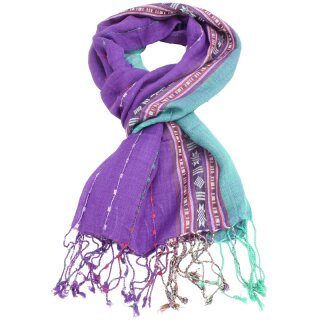 Gestreifter Damen Schal mit Ethno-Muster lila / trkis
