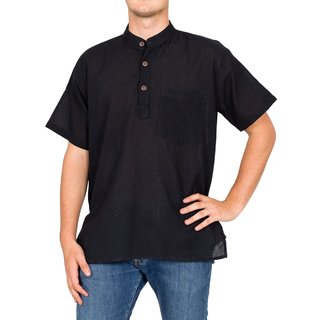 Stehkragenhemd kurzarm schwarz XL