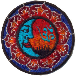 Mandala Om-Mond Aufnäher blau / rot