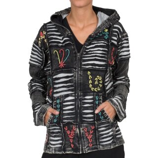 Goa Zipfelkaputzenjacke "Flower" schwarz M